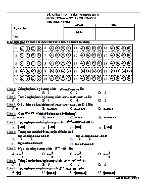 Đề kiểm tra 1 tiết môn Toán  Giải tích 12 - Chương II - Đề A123